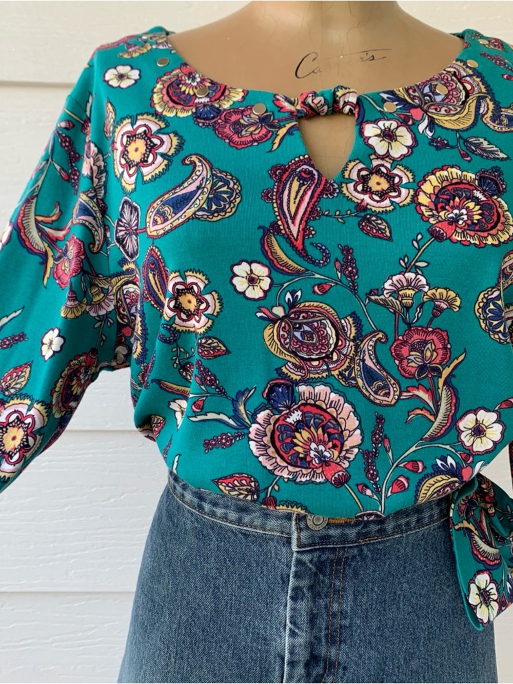Teal Women’s 90s top paisley floral print With pink, yellow, purple, Blue Y2K